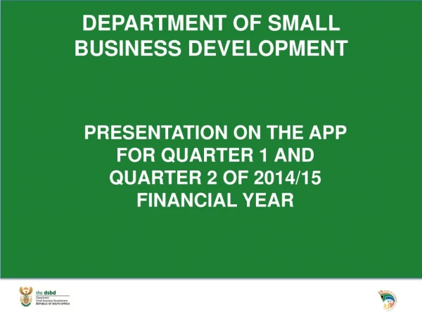 DEPARTMENT OF SMALL BUSINESS DEVELOPMENT