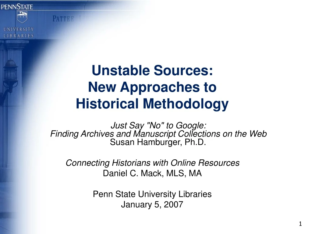 unstable sources new approaches to historical