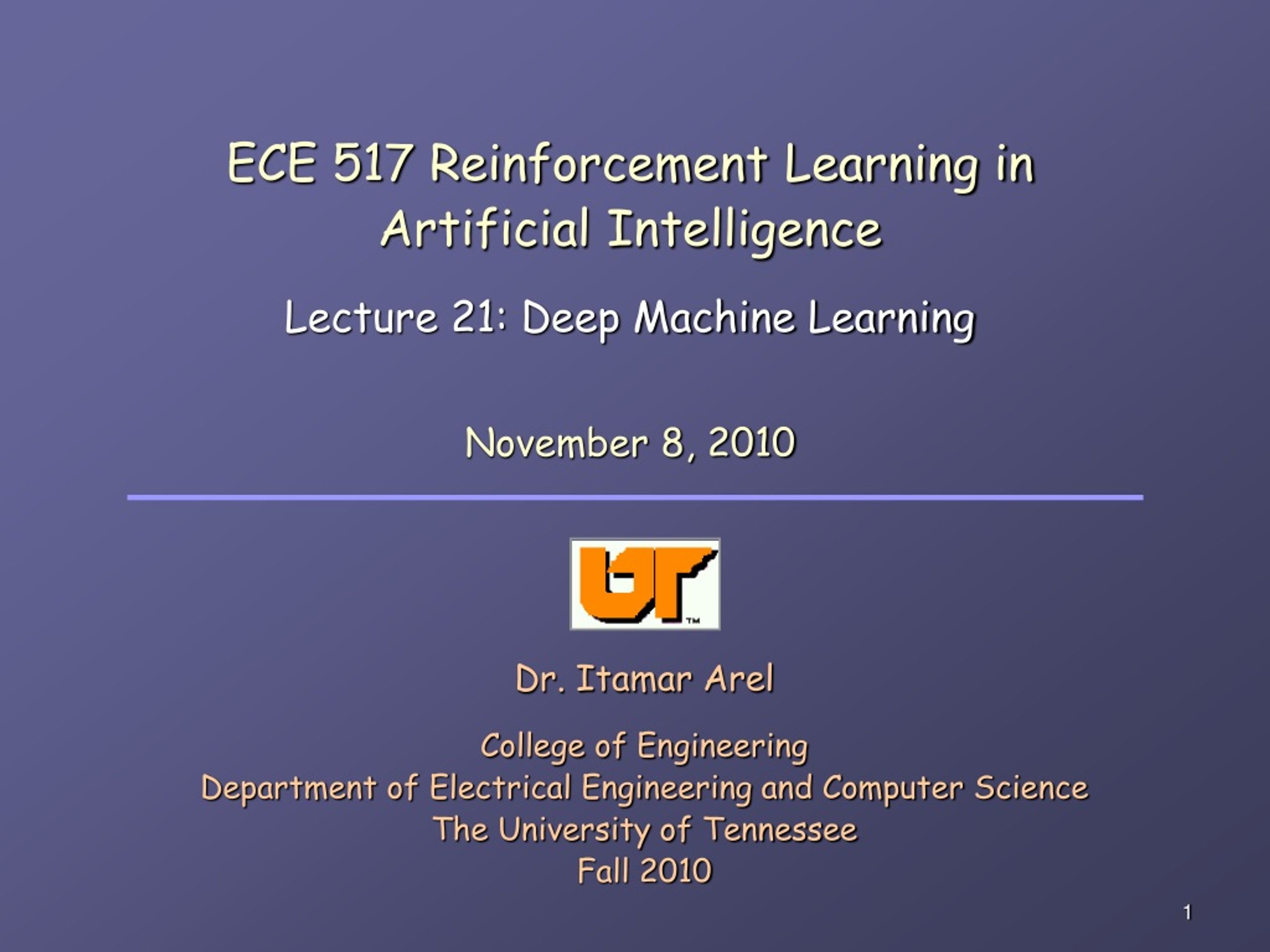 PPT - ECE 517 Reinforcement Learning in Artificial Intelligence Lecture ...