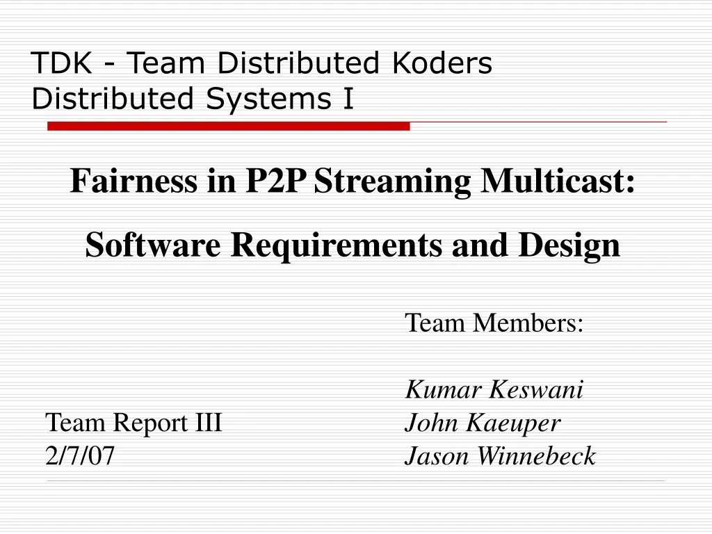 tdk team distributed koders distributed systems i