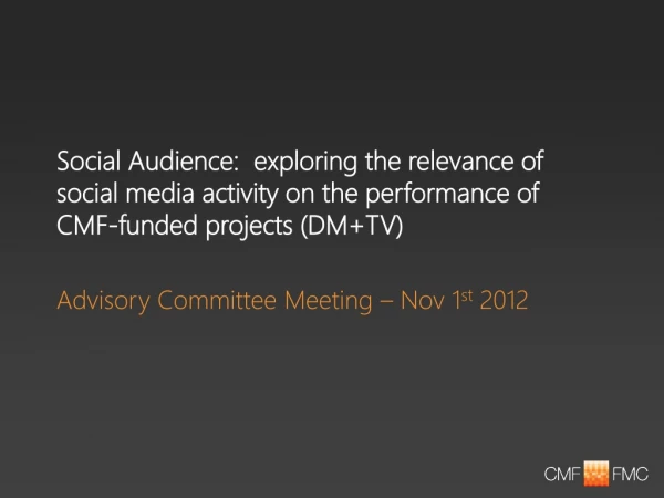 Advisory Committee Meeting – Nov 1 st  2012