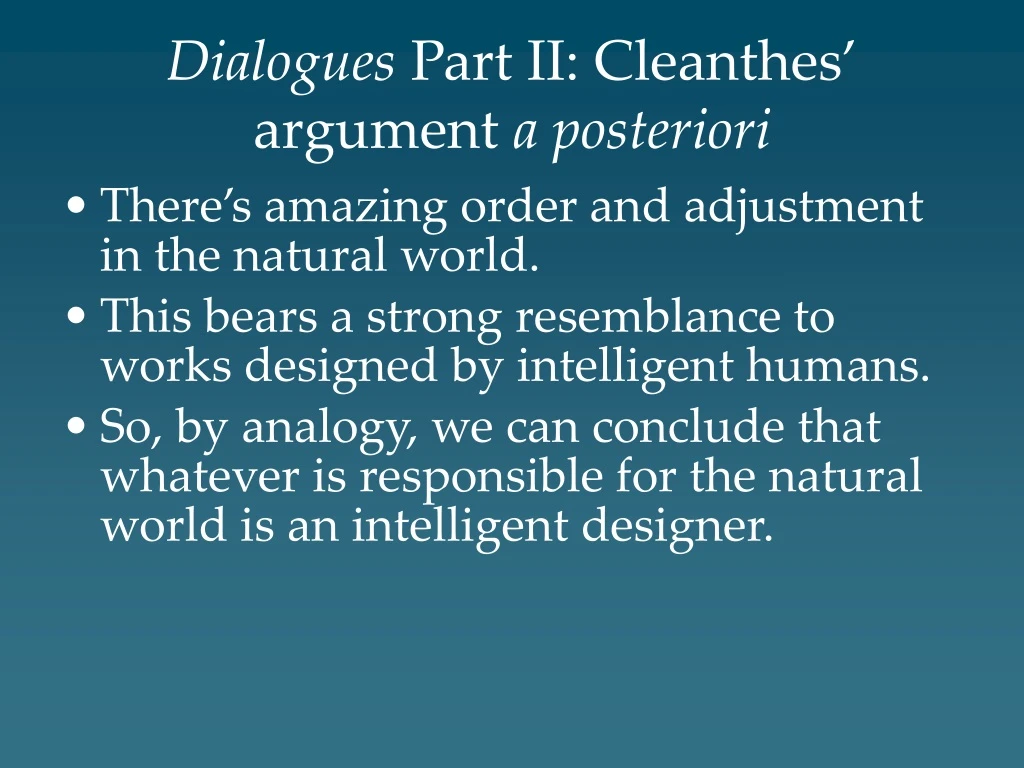 dialogues part ii cleanthes argument a posteriori