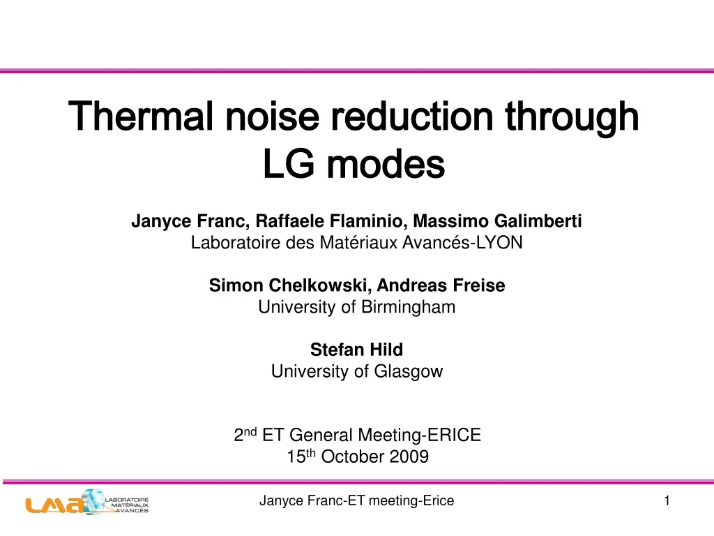 thermal noise reduction through lg modes