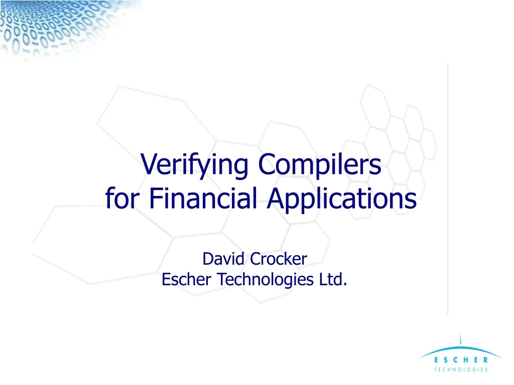 verifying compilers for financial applications