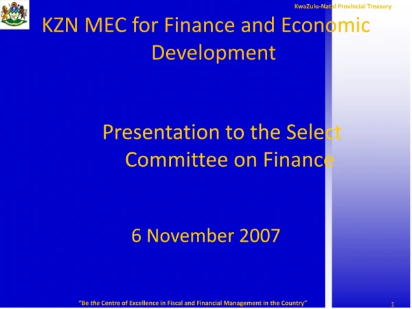 KZN MEC for Finance and Economic Development