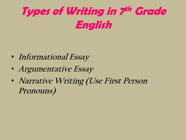 Types of Writing in 7 th  Grade English
