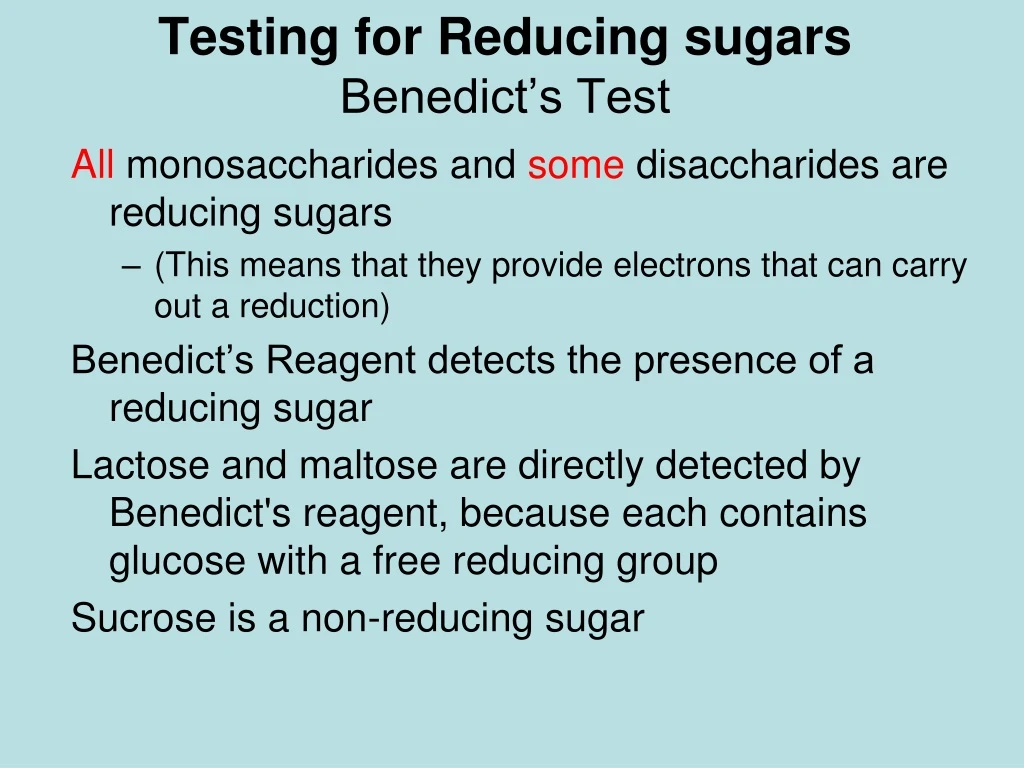 testing for reducing sugars benedict s test