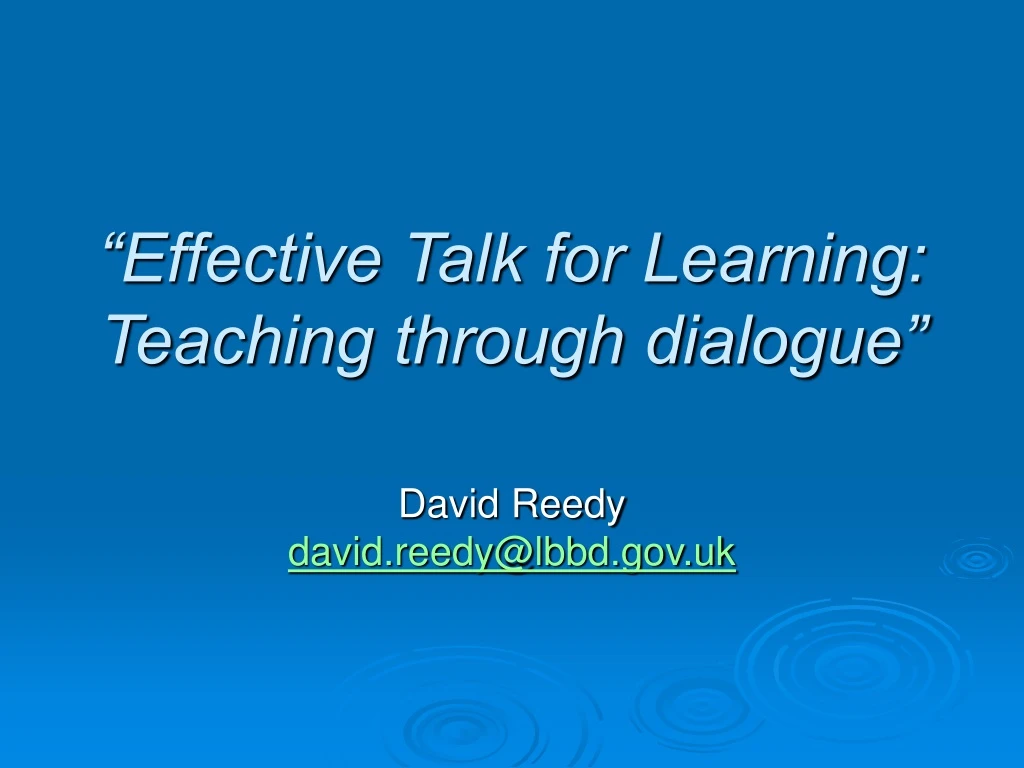 effective talk for learning teaching through dialogue