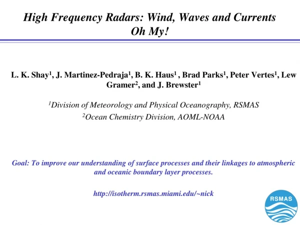 High Frequency Radars: Wind, Waves and Currents Oh My!