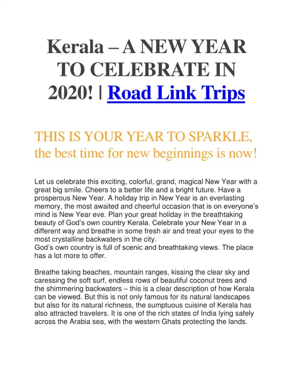 Kerala – A NEW YEAR TO CELEBRATE IN 2020!