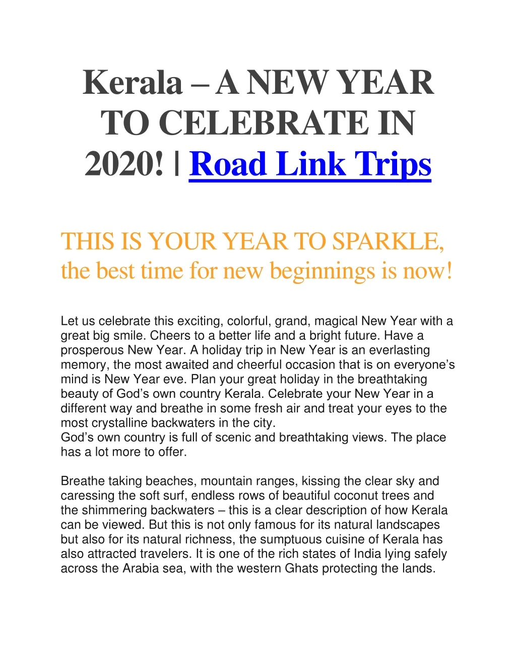 kerala a new year to celebrate in 2020 road link