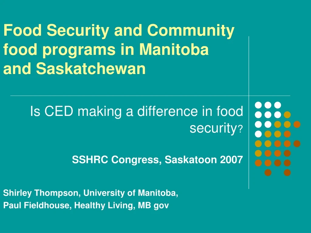 food security and community food programs in manitoba and saskatchewan