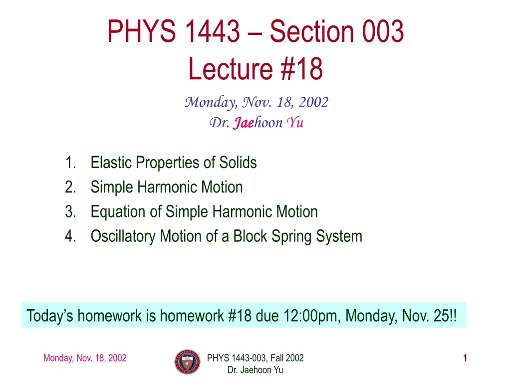 phys 1443 section 003 lecture 18