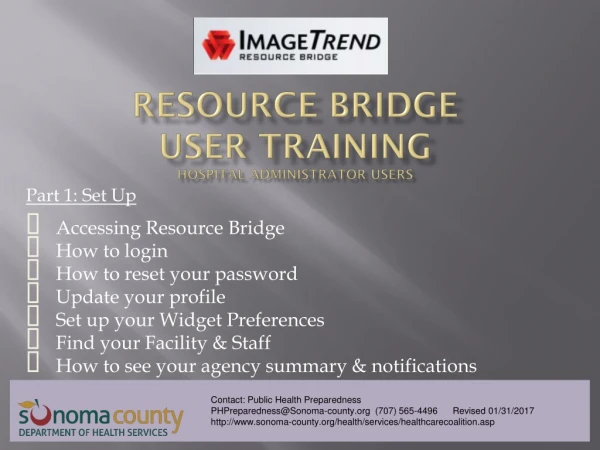 Resource Bridge  User Training Hospital Administrator users