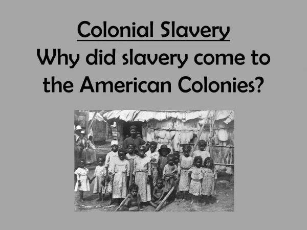 Colonial Slavery Why did slavery come to the American Colonies?