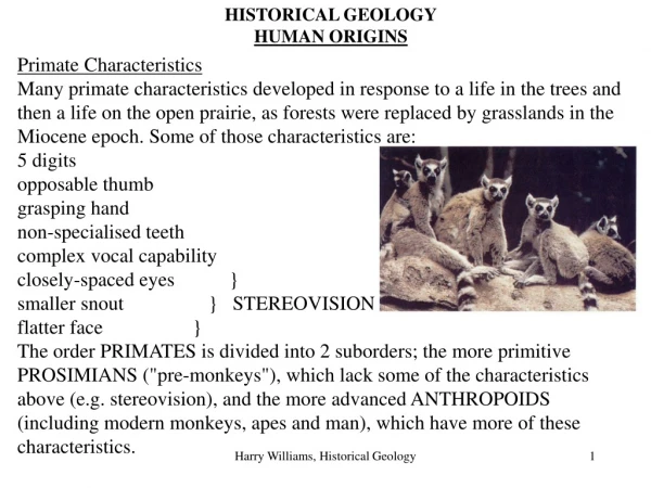 HISTORICAL GEOLOGY HUMAN ORIGINS