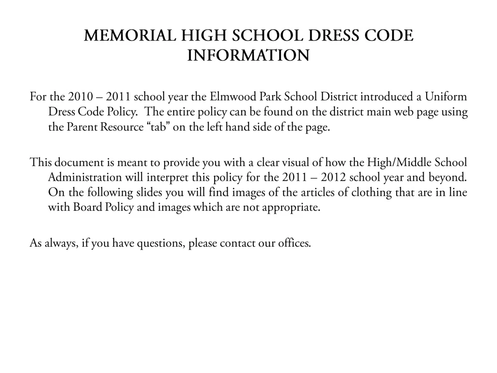 memorial high school dress code information