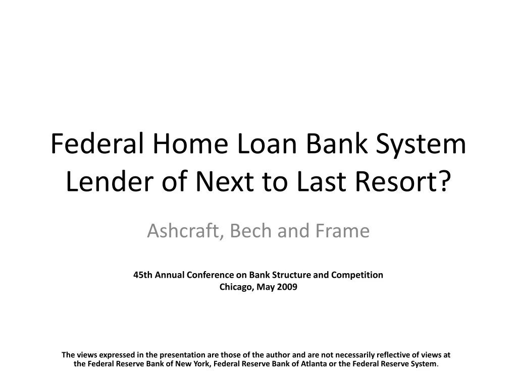 federal home loan bank system lender of next to last resort