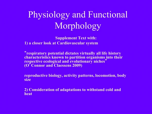 Physiology and Functional Morphology