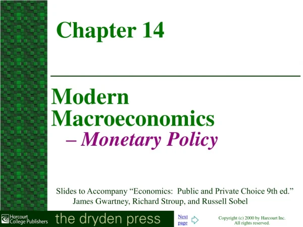 Modern Macroeconomics  – Monetary Policy