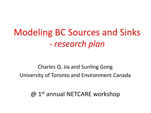 Modeling BC Sources and Sinks -  research plan