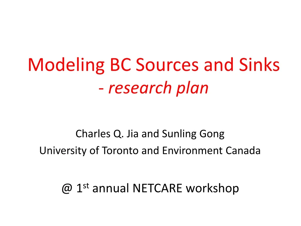 modeling bc sources and sinks research plan