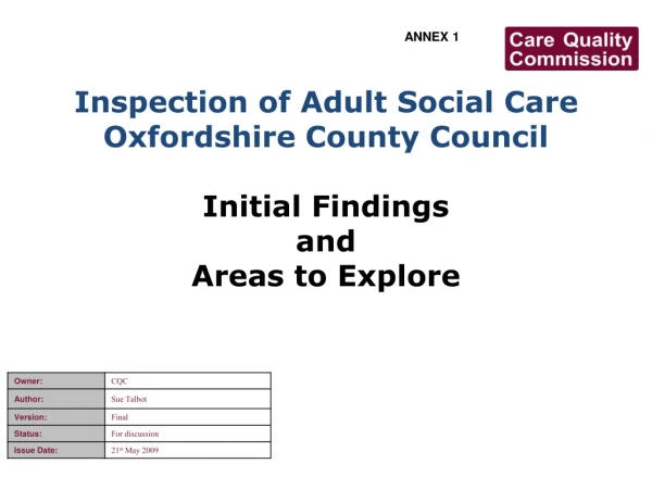Inspection of Adult Social Care Oxfordshire County Council Initial Findings and  Areas to Explore