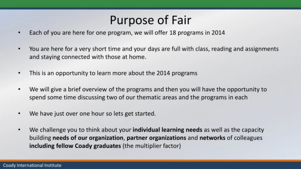 Purpose of Fair