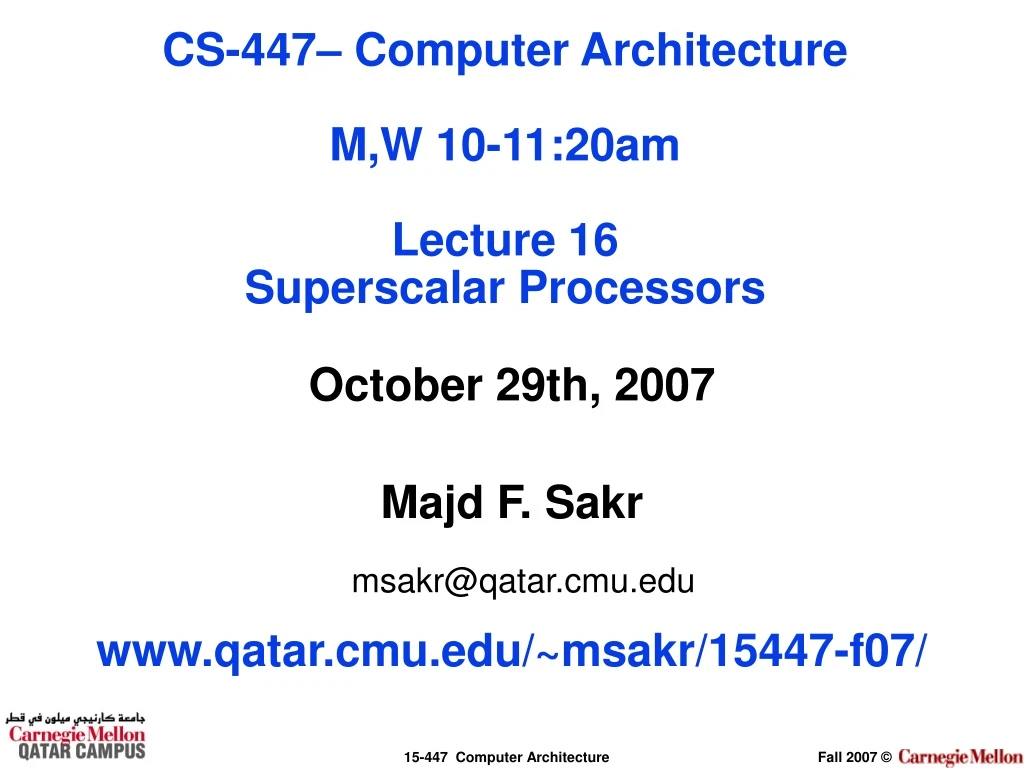 cs 447 computer architecture m w 10 11 20am