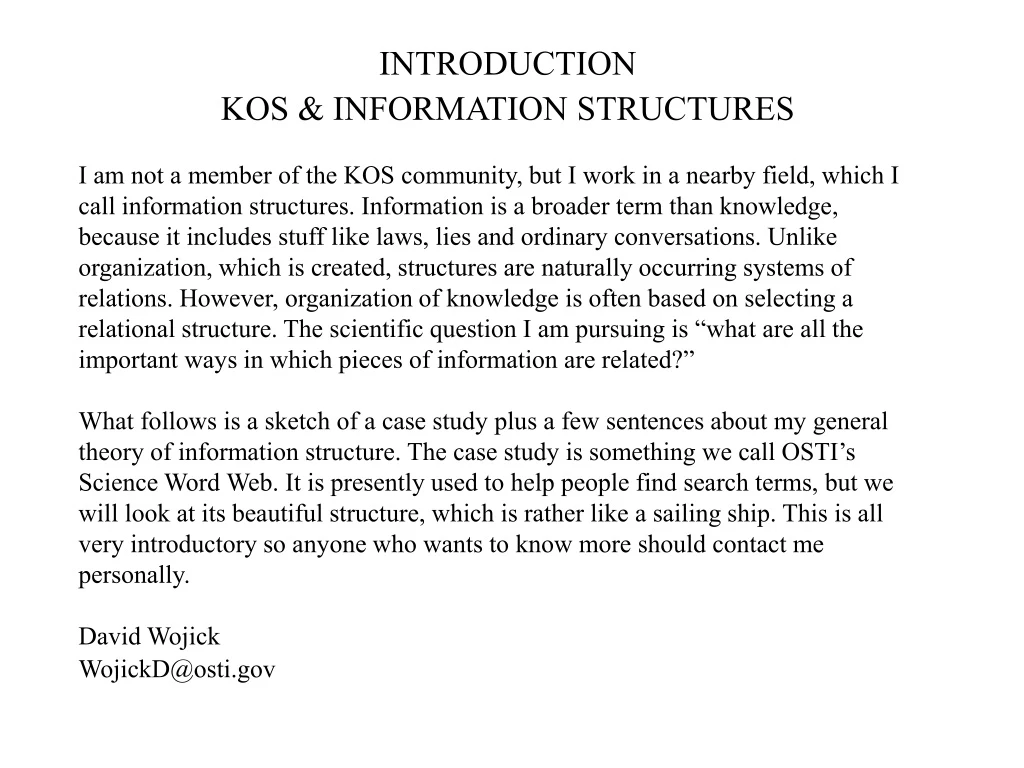 introduction kos information structures