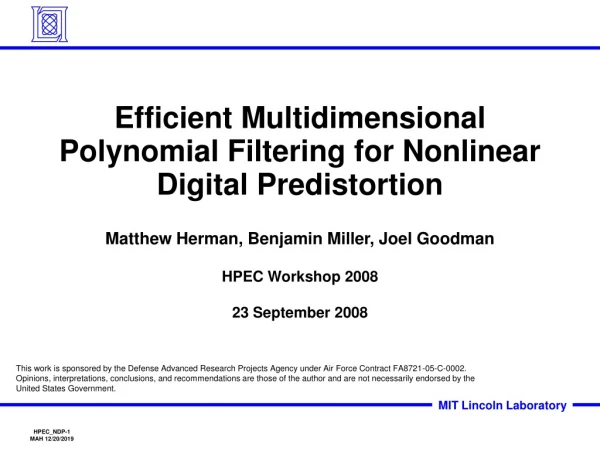 Efficient Multidimensional Polynomial Filtering for Nonlinear Digital Predistortion