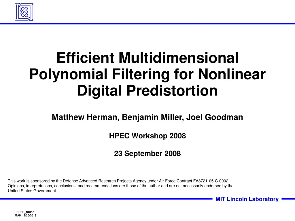 efficient multidimensional polynomial filtering for nonlinear digital predistortion