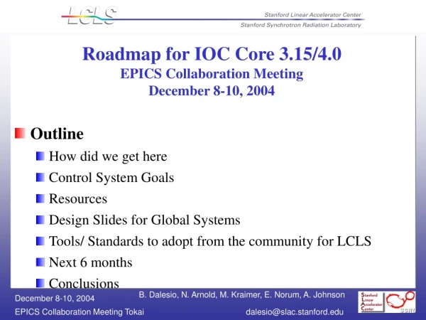 Roadmap for IOC Core 3.15/4.0 EPICS Collaboration Meeting  December 8-10, 2004