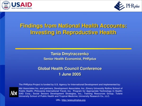 Findings from National Health Accounts: Investing in Reproductive Health