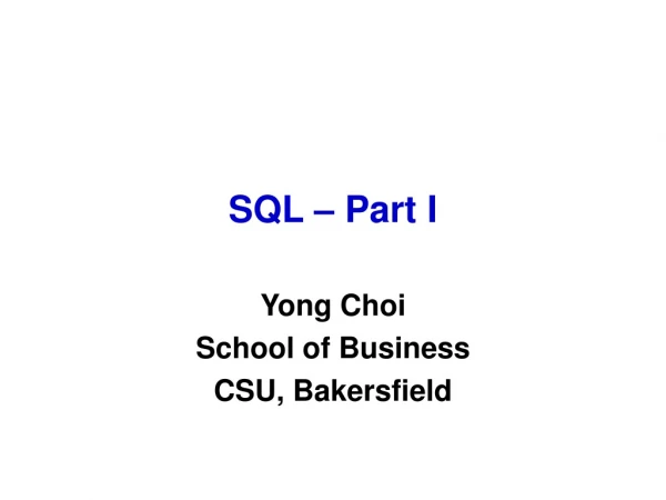 SQL – Part I
