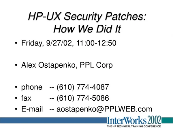 HP-UX Security Patches: How We Did It