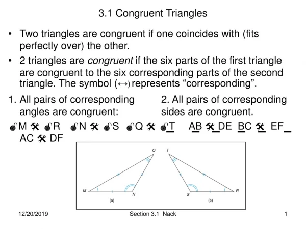 3.1 Congruent Triangles