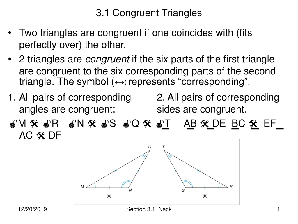 3 1 congruent triangles