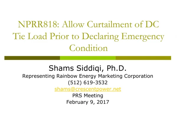 NPRR818: Allow Curtailment of DC Tie Load Prior to Declaring Emergency Condition