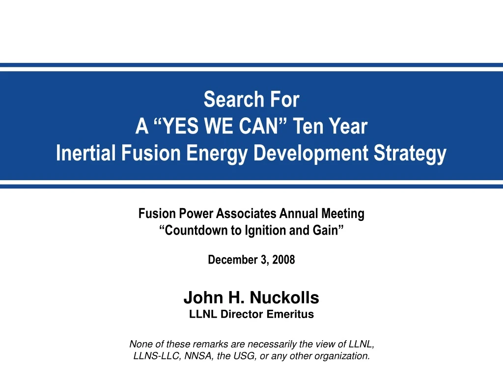 fusion power associates annual meeting countdown to ignition and gain december 3 2008