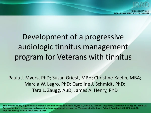 Development of a progressive audiologic tinnitus management program for Veterans with tinnitus