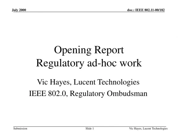 Opening Report Regulatory ad-hoc work
