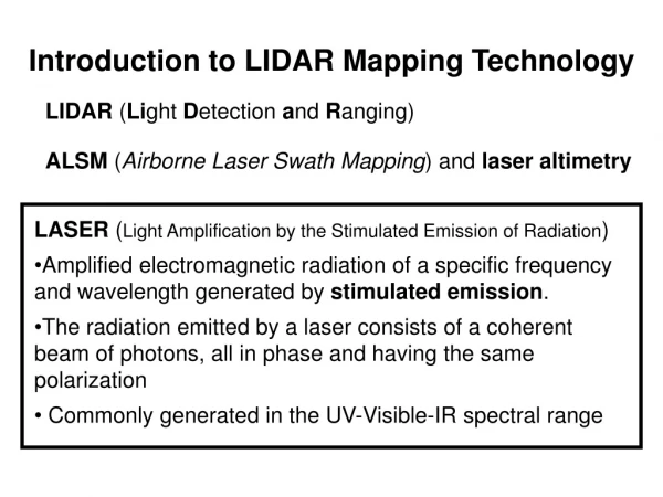 Introduction to LIDAR Mapping Technology