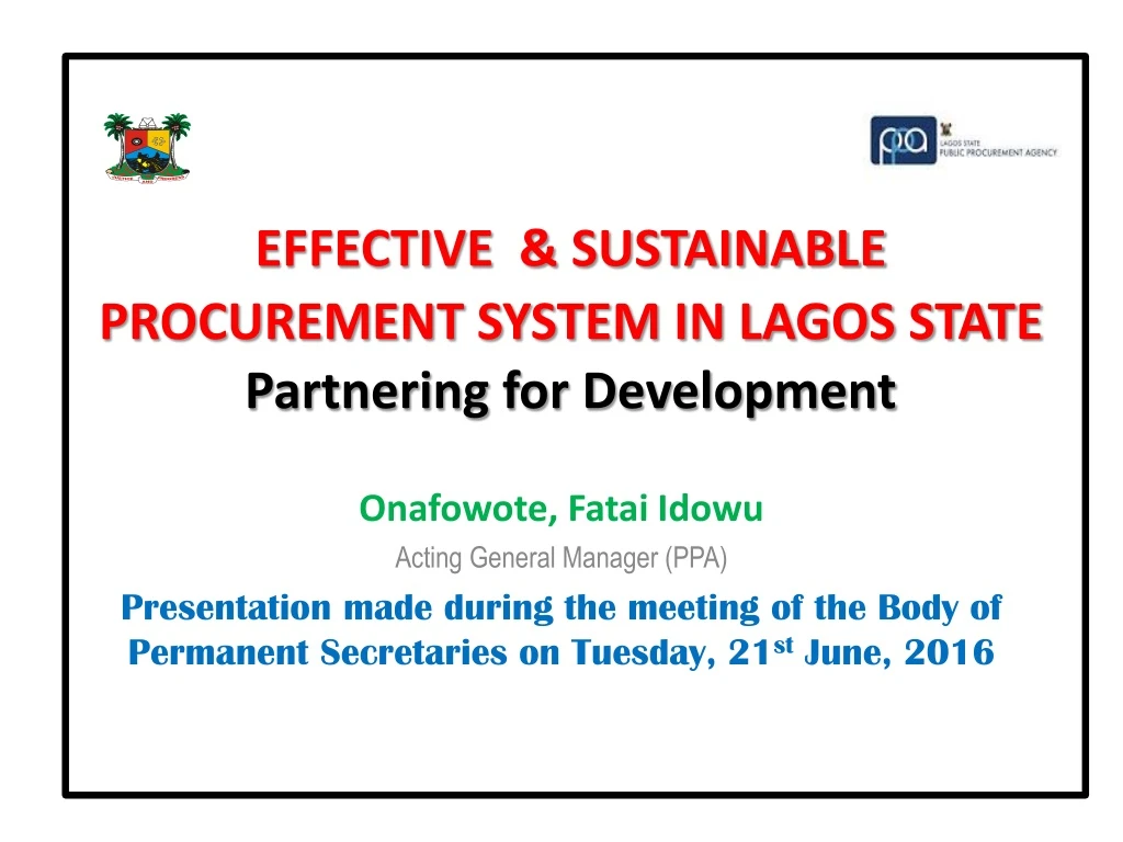 effective sustainable procurement system in lagos state partnering for development