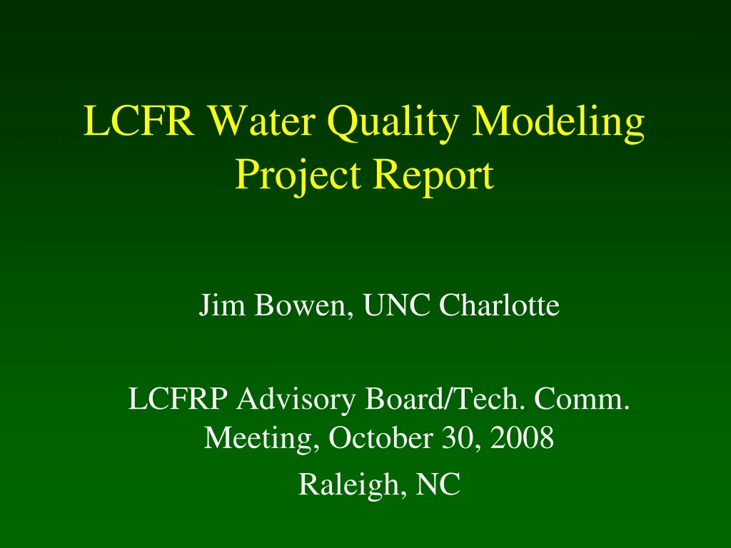 lcfr water quality modeling project report