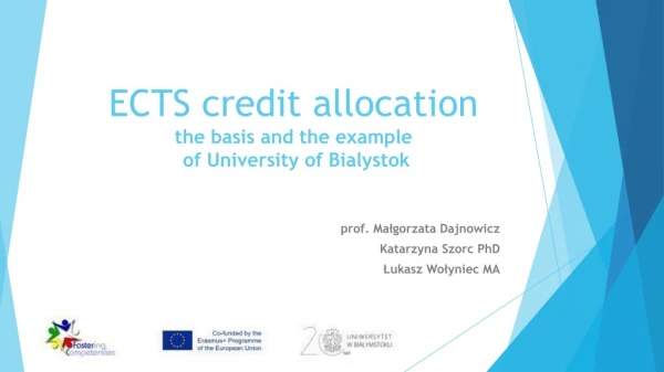 ECTS credit allocation  the basis and the example  of University of Bialystok