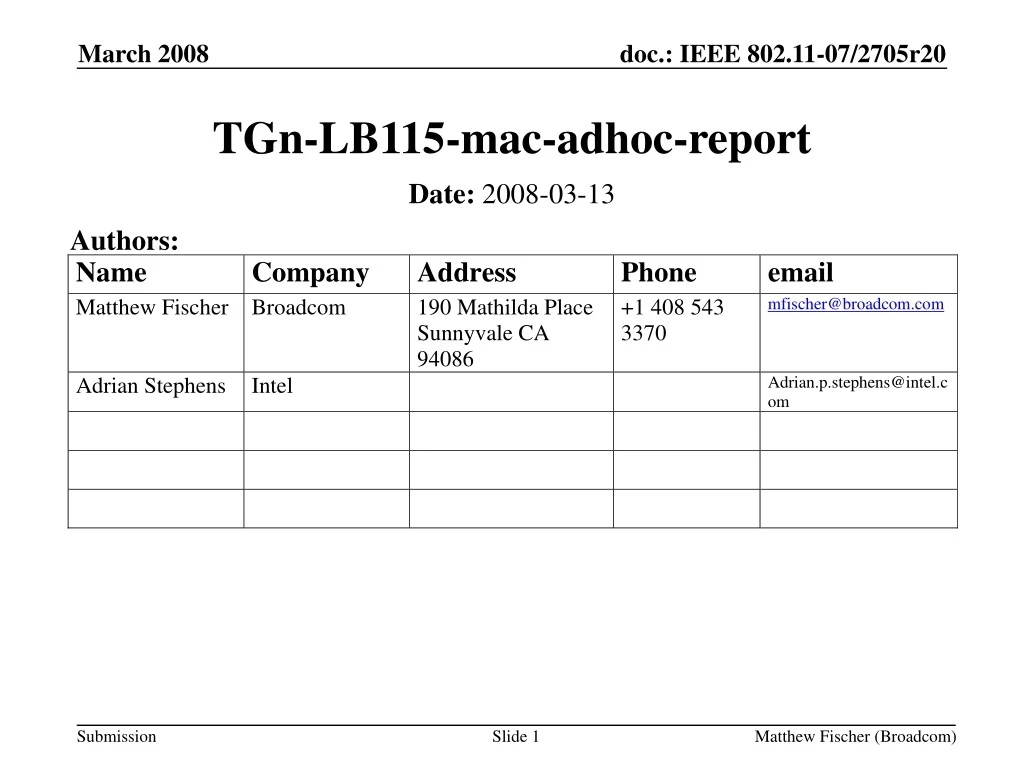 tgn lb115 mac adhoc report