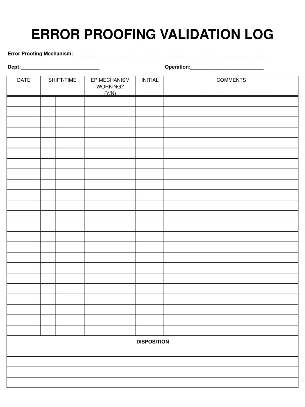 error proofing validation log