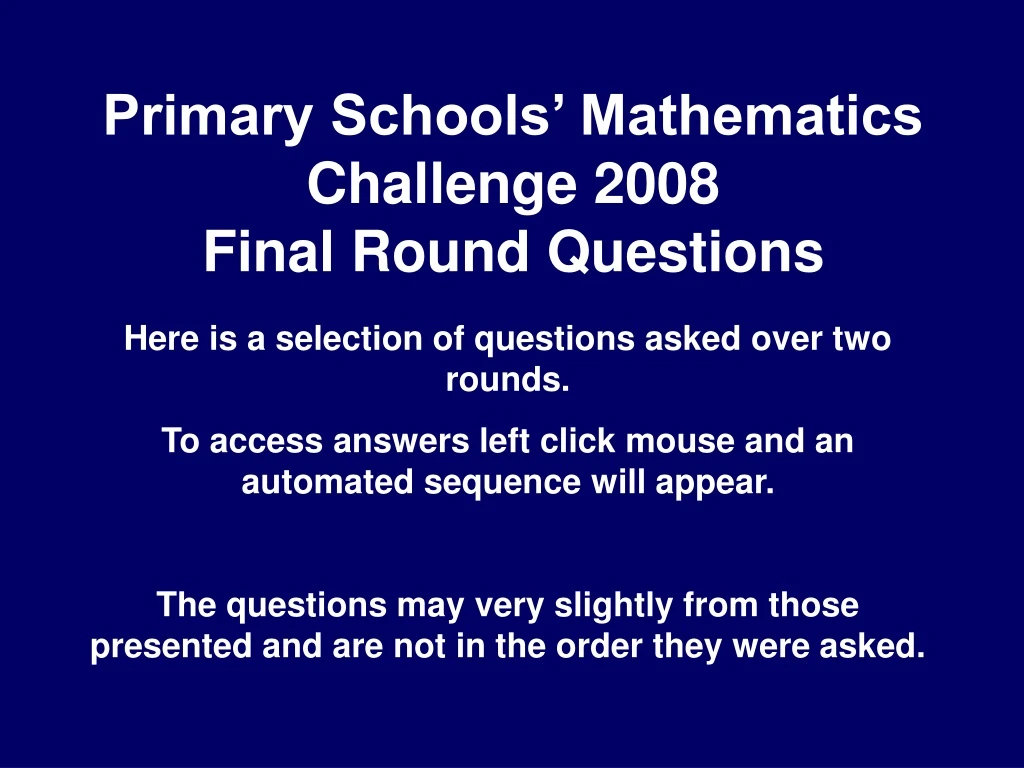 primary schools mathematics challenge 2008 final round questions