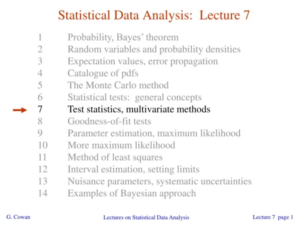 Statistical Data Analysis:  Lecture 7